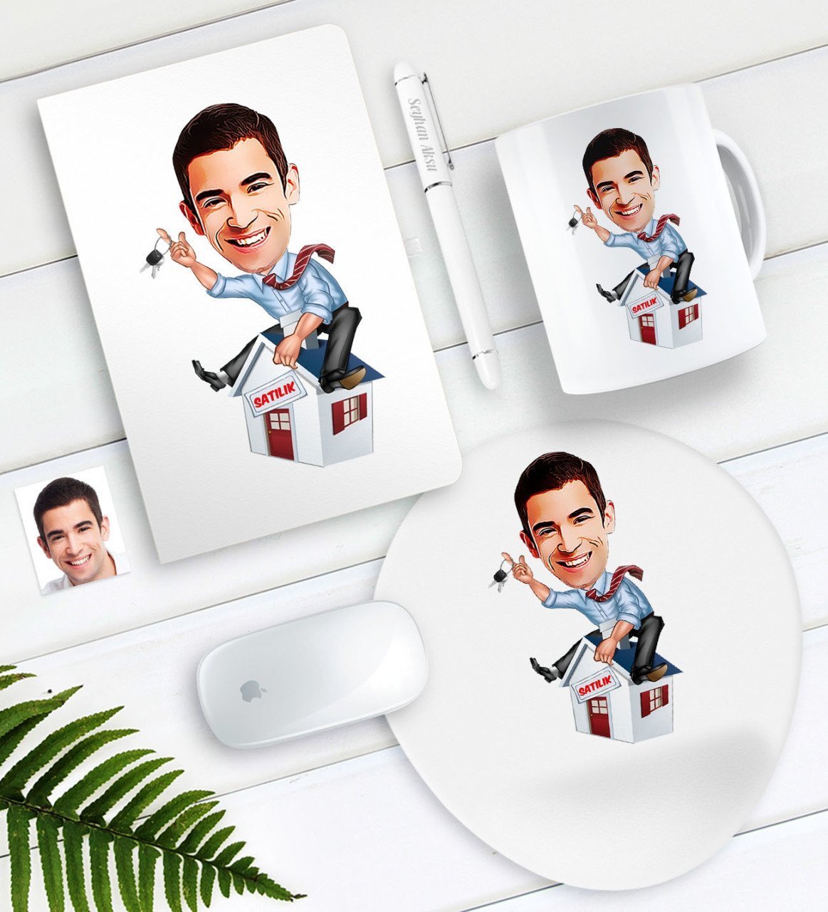 Kişiye Özel Bay Gayrimenkul Danışmanı Karikatürlü Defter Kalem Kupa Mouse Pad Seti