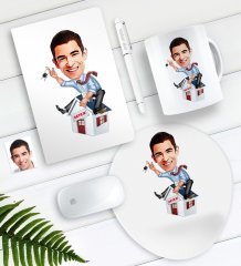 Kişiye Özel Bay Gayrimenkul Danışmanı Karikatürlü Defter Kalem Kupa Mouse Pad Seti