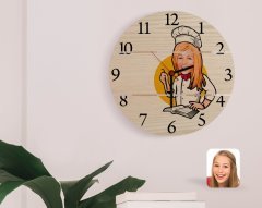 Kişiye Özel Kadın Chef Karikatürlü Otantik Ahşap Palet Saat-12