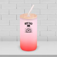 BK Gift İsimli Dad Tasarımlı Kırmızı Renk Pipetli Buzlu Cam Bardak 600ml - 7, Babaya Hediye, Doğum Günü Hediyesi
