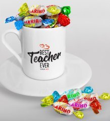 Kişiye Özel En İyi Öğretmen Türk Kahvesi Fincanı ve Haribo Şeker Hediye Seti-13