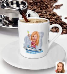BK Gift Kişiye Özel Tatilci Kadın Karikatürlü Türk Kahvesi Fincanı-3