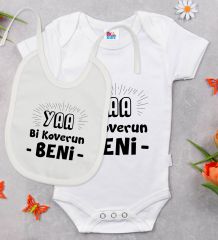 BK Kids Koverun Beni Tasarımlı Beyaz Bebek Body Zıbın ve Mama Önlüğü Hediye Seti-1