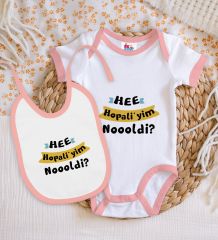 BK Kids Hopaliyim Tasarımlı Pembe Bebek Body Zıbın ve Mama Önlüğü Hediye Seti-1