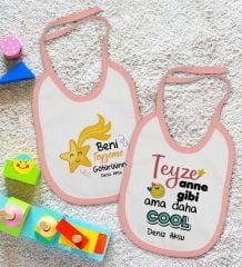 BK Kids Kişiye Özel Teyze Tasarımlı 2’li Pembe Mama Önlüğü-1