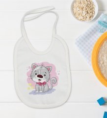 BK Kids Sevimli Kedi Tasarımlı Bebek Mama Önlüğü - Model 1
