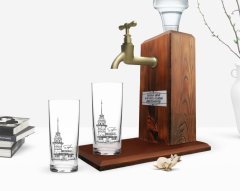 Kişiye Özel Renkli Baskılı Kız Kulesi Tasarımlı İkili Rakı Bardağı ve Ahşap Rakı Standı Hediye Seti-1