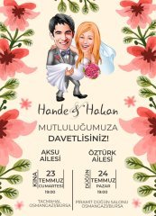 Kişiye Özel Karikatürlü Bitmeyen Düğün Davetiyesi Model 85