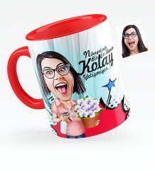 Kişiye Özel Ev Hanımı Karikatürlü Kırmızı Kupa Bardak - 2