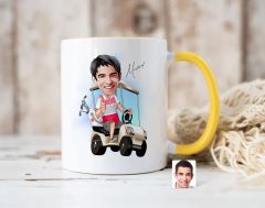 Bk Gift Kişiye Özel Golf Oyuncusu Karikatürlü Sarı Kupa Bardak-6, Sevgiliye Hediye, Arkadaşa Hediye