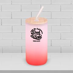 BK Gift İsimli Dad Tasarımlı Kırmızı Renk Pipetli Buzlu Cam Bardak 600ml - 6, Babaya Hediye, Doğum Günü Hediyesi
