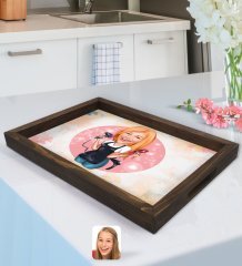 Kişiye Özel Kadın Kuaför Karikatürlü Doğal Ahşap Tepsi-3