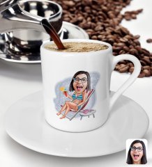 BK Gift Kişiye Özel Tatilci Kadın Karikatürlü Türk Kahvesi Fincanı-2