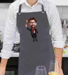 BK Gift Kişiye Özel Erkek Chef Karikatürlü Profesyonel Antrasit Mutfak Önlüğü, Aşçı Önlüğü, Şef Önlüğü, Arkadaşa Hediye-7