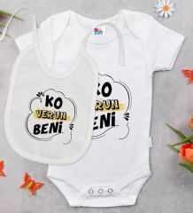 BK Kids Ko Verun Beni Tasarımlı Beyaz Bebek Body Zıbın ve Mama Önlüğü Hediye Seti-1
