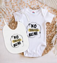 BK Kids Ko Verun Beni Tasarımlı Beyaz Bebek Body Zıbın ve Mama Önlüğü Hediye Seti-1