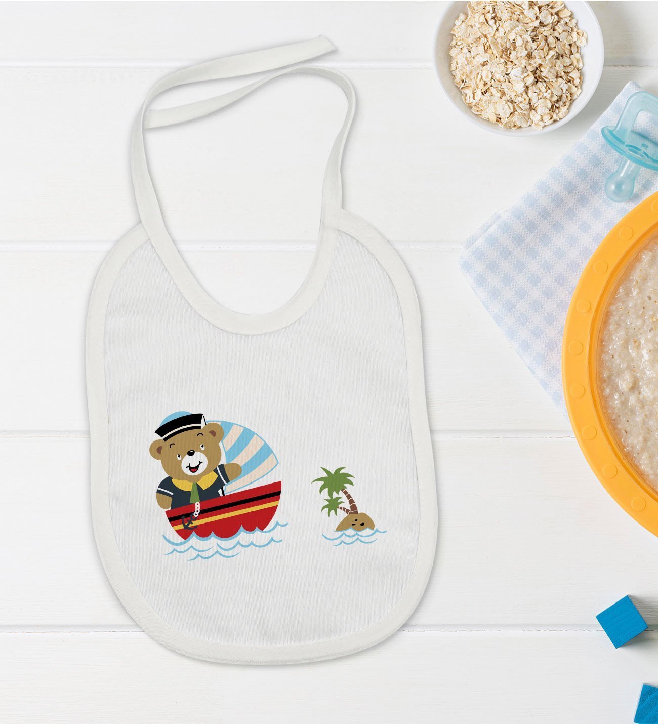 BK Kids Sevimli Kaptan Tasarımlı Bebek Mama Önlüğü - Model 2