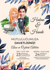 Kişiye Özel Karikatürlü Bitmeyen Düğün Davetiyesi Model 84