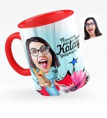 Kişiye Özel Ev Hanımı Karikatürlü Kırmızı Kupa Bardak - 1