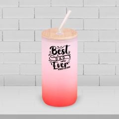 BK Gift İsimli Dad Tasarımlı Kırmızı Renk Pipetli Buzlu Cam Bardak 600ml - 5, Babaya Hediye, Doğum Günü Hediyesi
