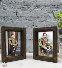 Bk Gift Sultan II Abdülhamit Han Tasarımlı Dekoratif 2'li Doğal Masif Ahşap Çerçeve 15x20cm-1