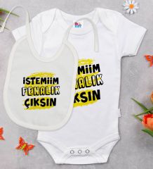 BK Kids İstemiim Fenalık Çıksın Tasarımlı Beyaz Bebek Body Zıbın ve Mama Önlüğü Hediye Seti-1