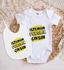 BK Kids İstemiim Fenalık Çıksın Tasarımlı Beyaz Bebek Body Zıbın ve Mama Önlüğü Hediye Seti-1