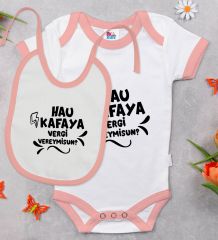BK Kids Hau Kafaya Tasarımlı Pembe Bebek Body Zıbın ve Mama Önlüğü Hediye Seti-1