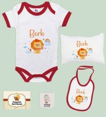 BK Kids Kişiye Özel İsimli 5 Parça Kırmızı Bebek Body Zıbın Yastık Hediye Seti, Yeni Doğan Bebek Giyim Hediyesi-7