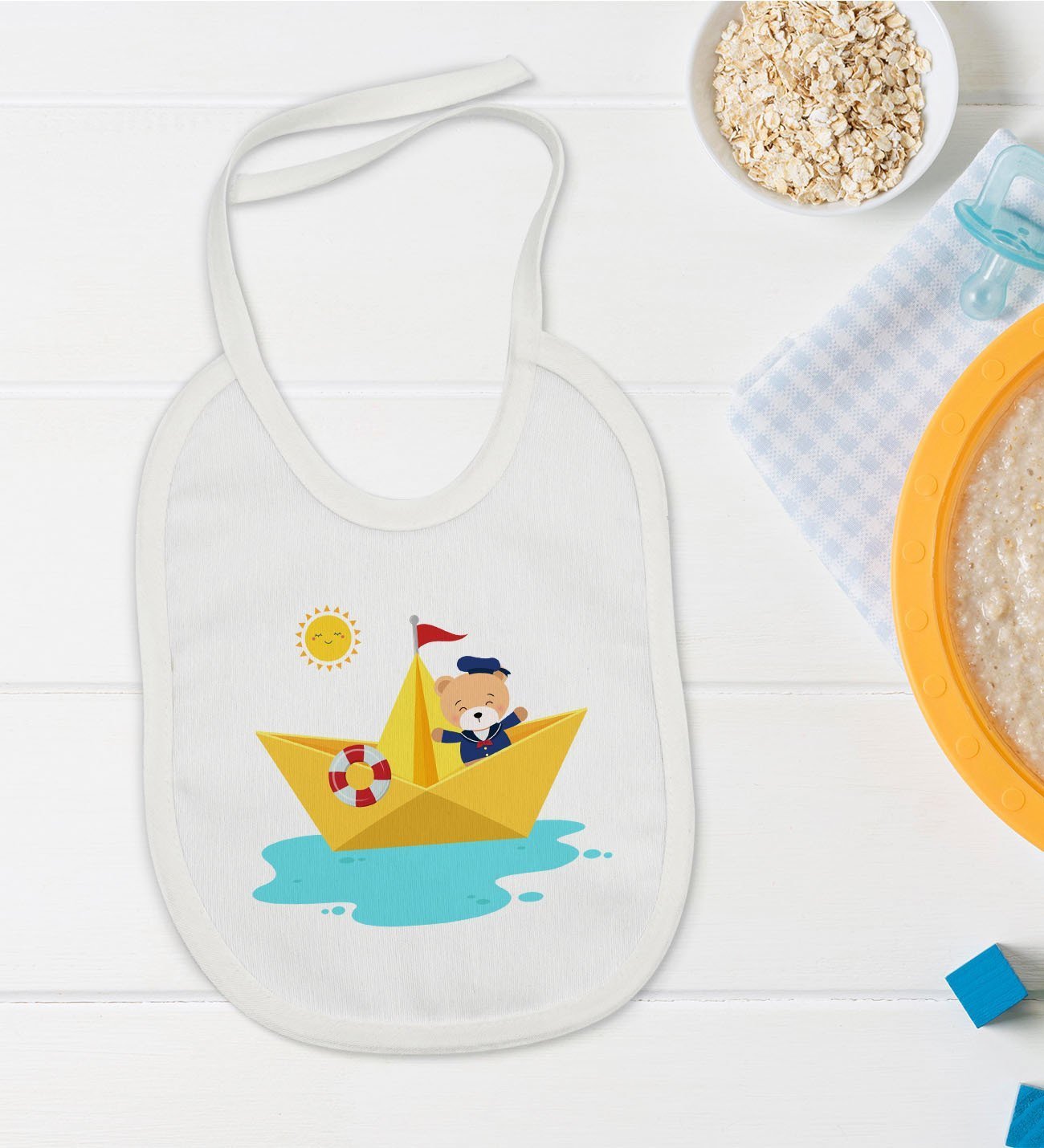BK Kids Sevimli Kaptan Tasarımlı Bebek Mama Önlüğü - Model 1