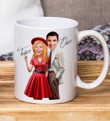 Bk Gift Kişiye Özel Karikatürlü Nostaljik Çift Tasarımlı Beyaz Kupa Bardak-1, Arkadaşa Hediye , Karikatürlü Kupa Bardak