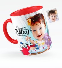 Kişiye Özel Bebek Doğum Günü Karikatürlü Kırmızı Kupa Bardak - 2