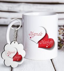 Kişiye Özel Sevgililer Günü Beyaz Kupa ve Anahtarlık Hediye Seti-24