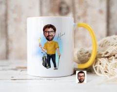 Bk Gift Kişiye Özel Golf Oyuncusu Karikatürlü Sarı Kupa Bardak-4, Sevgiliye Hediye, Arkadaşa Hediye