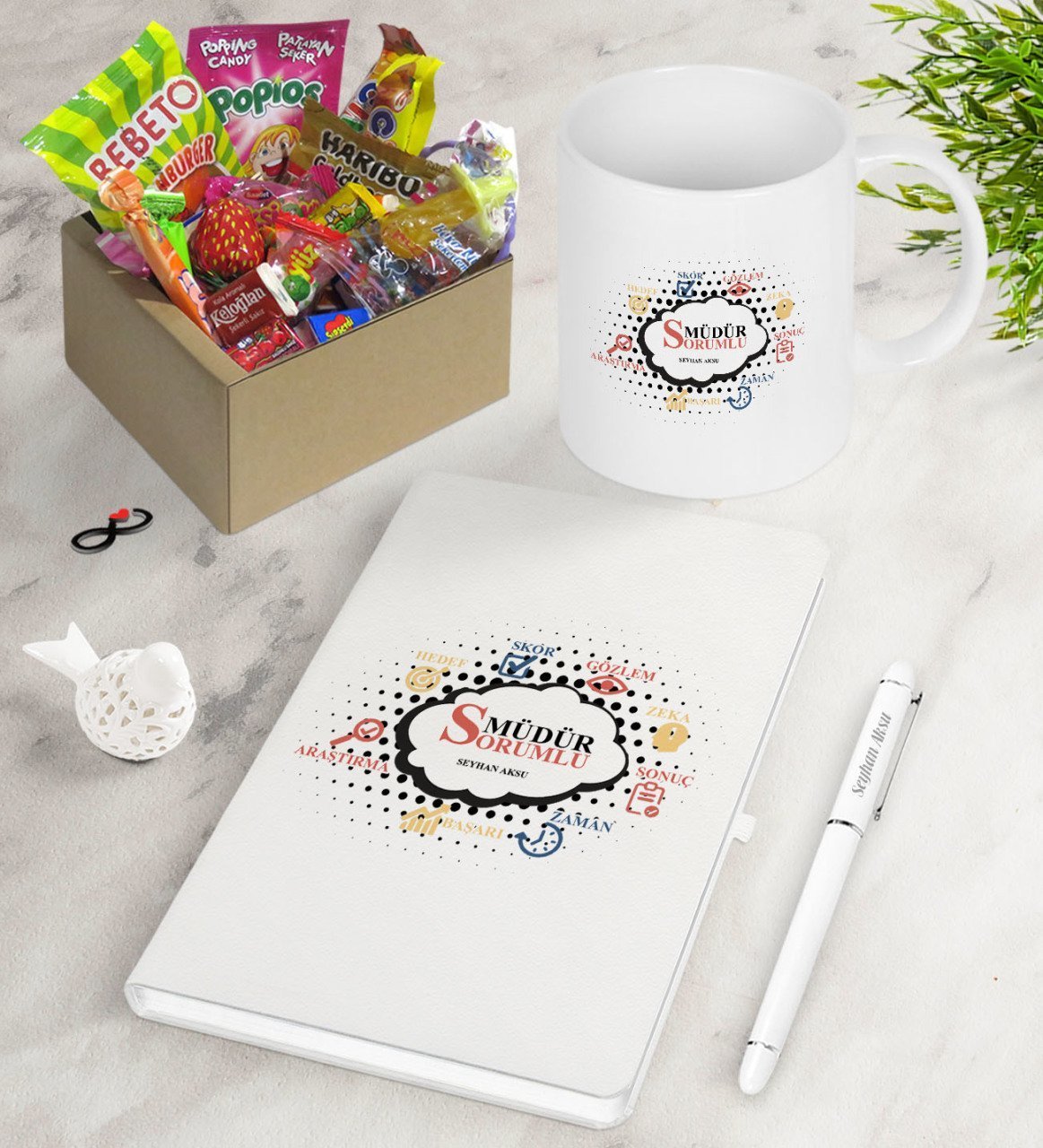 Kişiye Özel Sorumlu Müdür Nostaljik Lezzetler Defter Kalem Kupa Hediye Seti