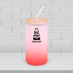 BK Gift İsimli Dad Tasarımlı Kırmızı Renk Pipetli Buzlu Cam Bardak 600ml - 4, Babaya Hediye, Doğum Günü Hediyesi