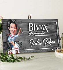 BK Gift Kişiye Özel Gayrimenkul Karikatürlü Gri Dekoratif Ahşap Tabela-2