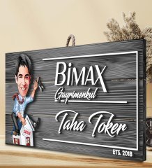 BK Gift Kişiye Özel Gayrimenkul Karikatürlü Gri Dekoratif Ahşap Tabela-2