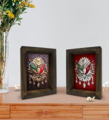 Bk Gift Osmanlı Arması Tasarımlı Dekoratif 2'li Doğal Masif Ahşap Çerçeve 15x20cm-2