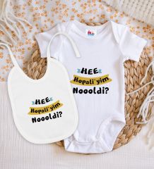 BK Kids Hopaliyim Tasarımlı Beyaz Bebek Body Zıbın ve Mama Önlüğü Hediye Seti-1