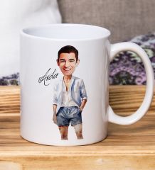 Bk Gift Kişiye Özel Karikatürlü Erkek Tasarımlı Beyaz Kupa Bardak-129, Arkadaşa Hediye , Karikatürlü Kupa Bardak