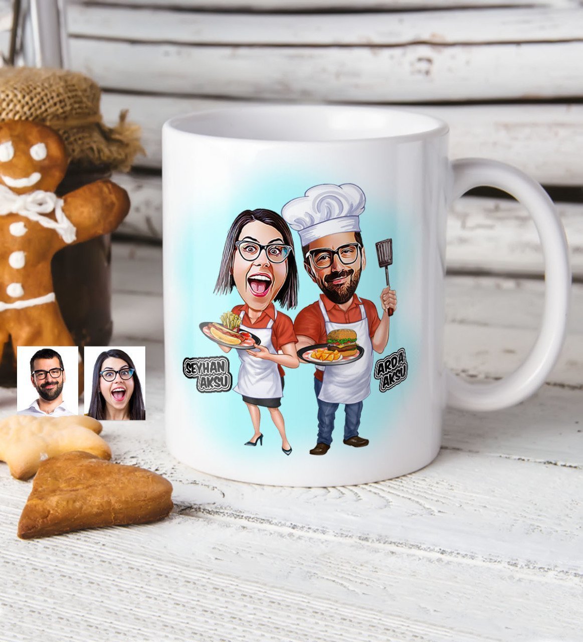 Kişiye Özel Aşçı Çift Karikatür Beyaz Kupa Bardak