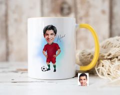 Bk Gift Kişiye Özel Futbolcu Karikatürlü Sarı Kupa Bardak-12, Sevgiliye Hediye, Arkadaşa Hediye