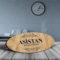 Kişiye Özel Mesleki Asistan Ahşap Oval Masa İsimliği  - 2