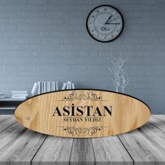 Kişiye Özel Mesleki Asistan Ahşap Oval Masa İsimliği  - 2