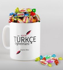 Kişiye Özel Türkçe Öğretmeni Kupa ve Haribo Şeker Hediye Seti-2