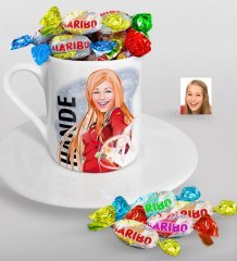 Kişiye Özel Bayan Karikatürlü Türk Kahvesi Fincanı ve Haribo Şeker Hediye Seti-34