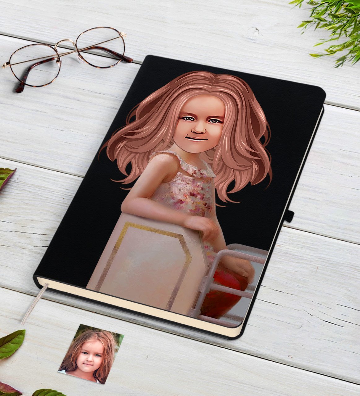 Kişiye Özel Kız Çocuk İllüstrasyon Tasarımlı Siyah Defter-3