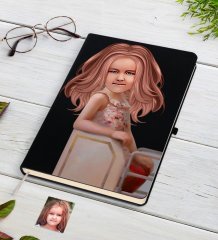 Kişiye Özel Kız Çocuk İllüstrasyon Tasarımlı Siyah Defter-3