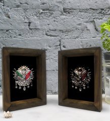Bk Gift Osmanlı Arması Tasarımlı Dekoratif 2'li Doğal Masif Ahşap Çerçeve 15x20cm-1